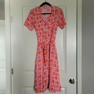Vibrant Pink and Orange Retro Midi Dress